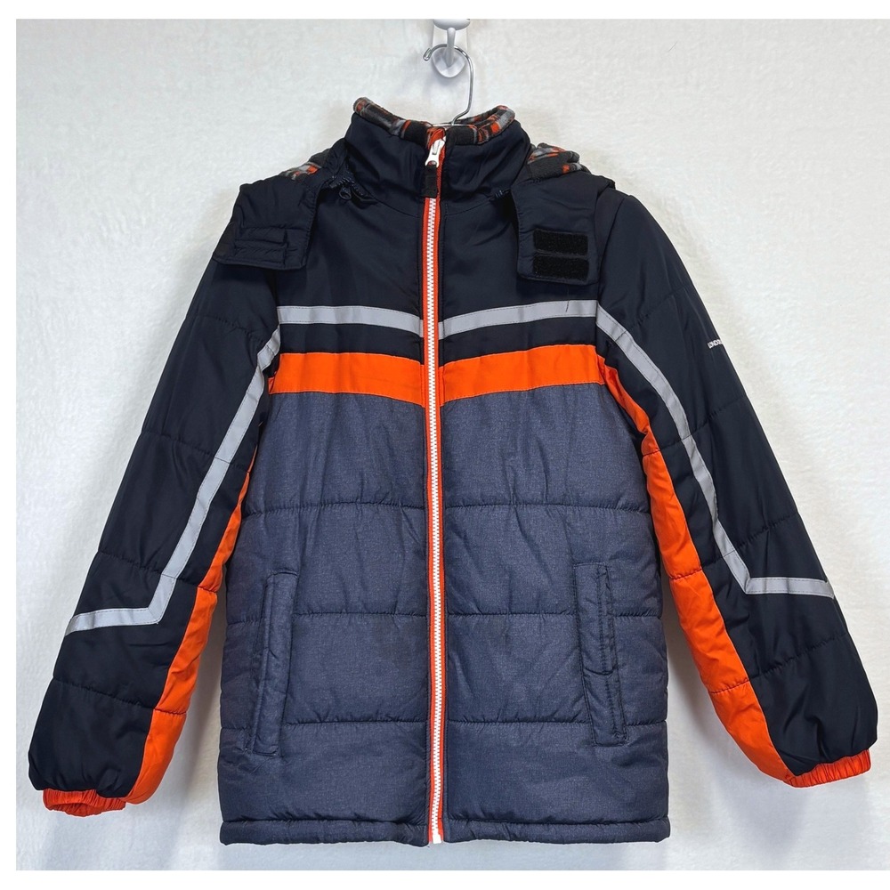 London Fog Boys L 14-16 Puffer Jacket Navy Orange Grey Heavy Winter Coat Outdoor